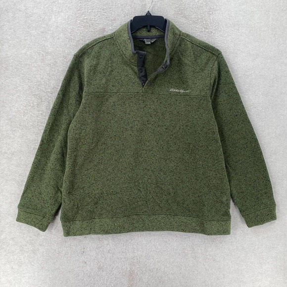 Eddie Bauer Fleece Henley Pullover Mens XL Green Radiator Snap Sweater NICE!!! - Picture 1 of 11
